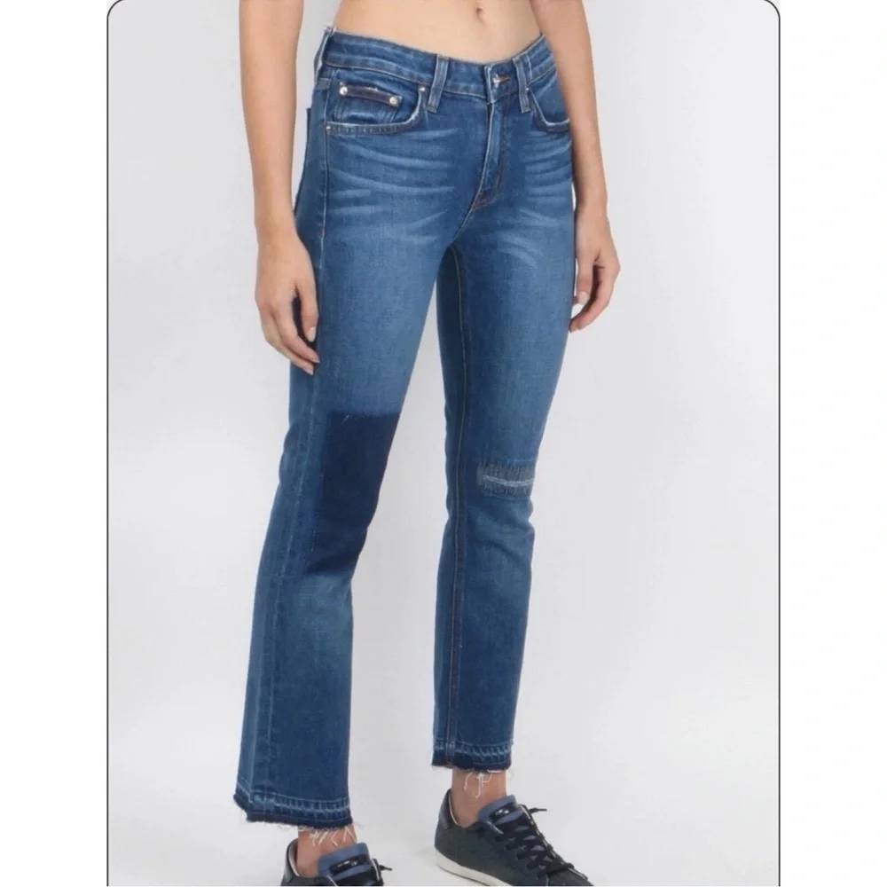 Derek Lam 10 Crosby -Sz 29 BLUE GIA MID-RISE CROPPED FLARE DENIM JEANS PATCHWORK